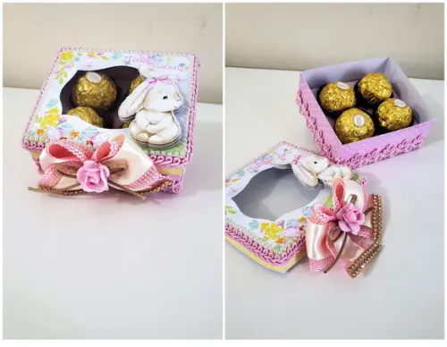 Arquivo Silhouette Caixa para 4 Doces Pascoa Rosa Menina