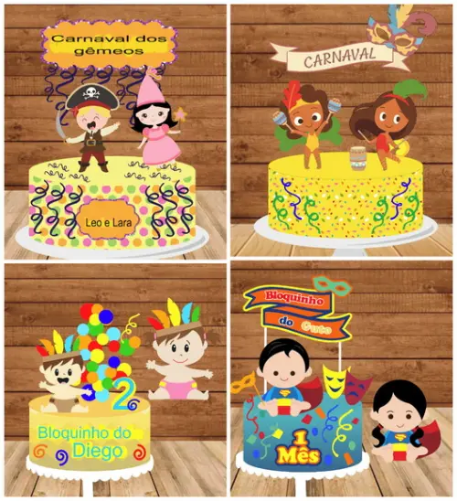 Arquivo Topo de Bolo Camadas Carnaval Infantil Gemeos