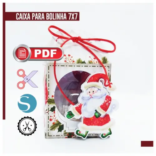 Arquivo pdf Silhouette Caixa para Bolinha 7x7cm Natal