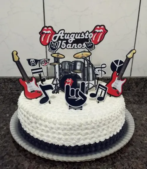 Arquivo Silhouette Topo de Bolo Happy Birthday Rock