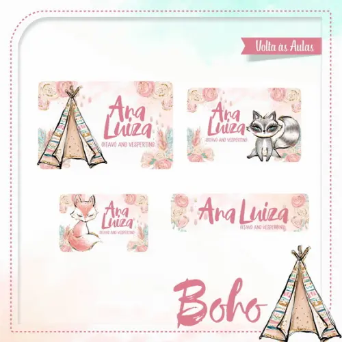 Arquivo de Corte Etiqueta Escolar Boho