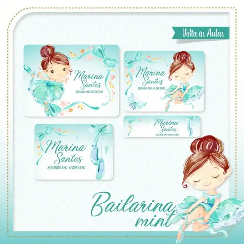 Arquivo de Corte Etiqueta Escolar Bailarina Mint