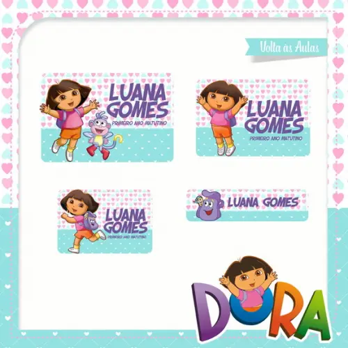 Arquivo de Corte Etiqueta Escolar Dora Aventureira