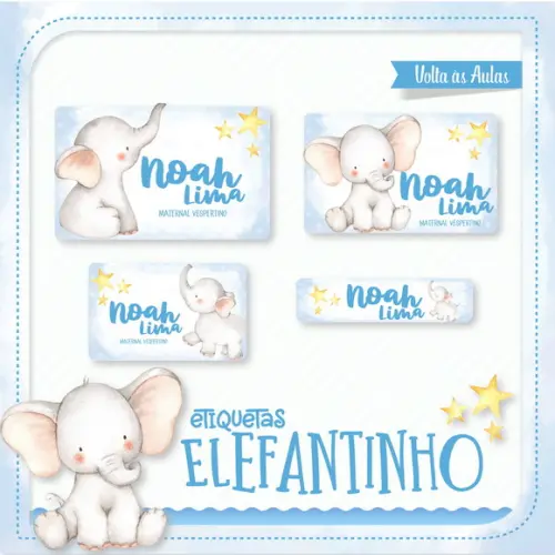 Arquivo de Corte Etiqueta Escolar Elefantinho Azul