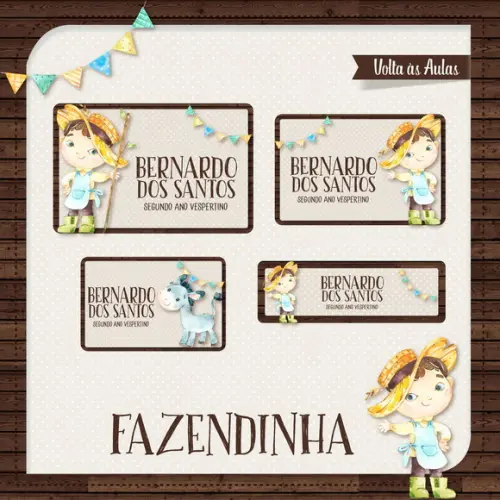 Arquivo de Corte Etiqueta Escolar Fazendinha Menino