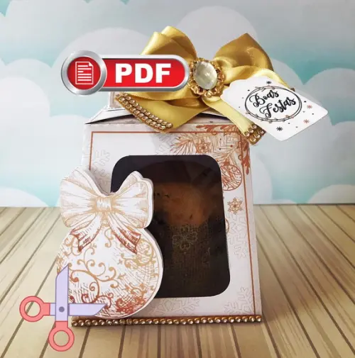 Arquivo pdf Caixa Mini Panetone 80g Natal Tesoura
