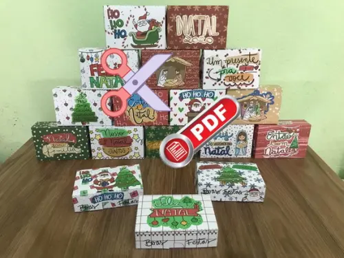 Arquivo pdf Caixas para 5 Docinhos Natal Corte Tesoura