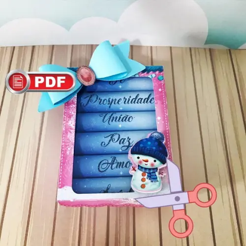 Arquivo pdf Caixa para 6 Batons com Papel Natal Tesoura