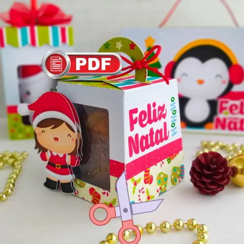 Arquivo pdf Caixa Mini Panetone 80g Natal Crianças Tesoura
