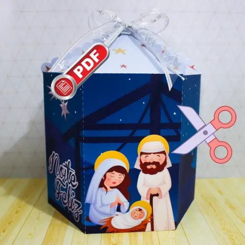 Arquivo pdf Caixa Panetone (500g) Natal Azul Corte Tesoura