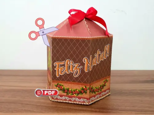 Arquivo pdf Caixa Panetone 500g Natal Tesoura