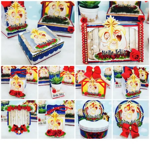 Caixas Doces Natal Família Santa Arquivo de Corte Silhouette