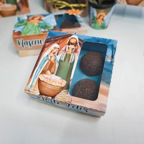 Arquivo Silhouette Caixa 4 Doces Natal Familia Santa