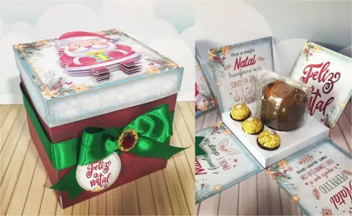 Arquivo de Corte Caixa Explosão Mini Panetone 80g Natal