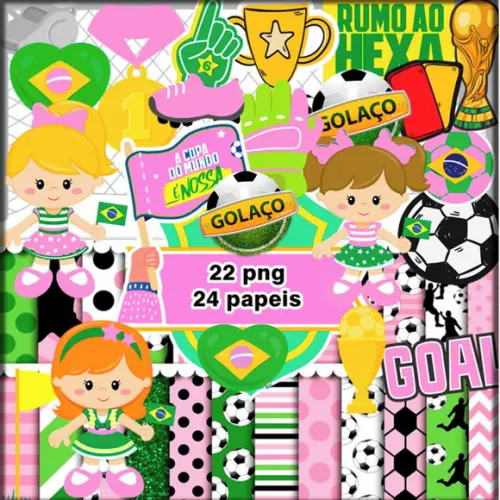 Kit Papel Digital Scrapbook Futebol Feminino
