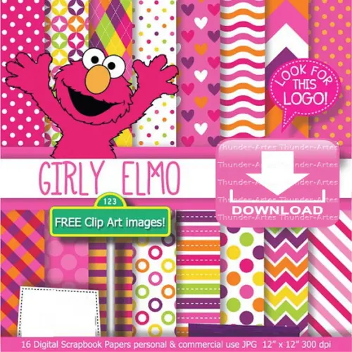 Kit Papel Digital Girly Elmo Rosa