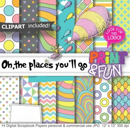 Kit Papel Digital Scrapbook Oh The Places
