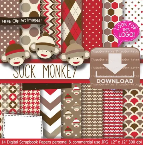 Kit Papel Digital Sock Monkey