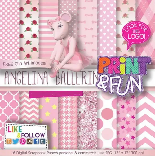 Kit Papel Digital Scrapbook bailarina Rosa