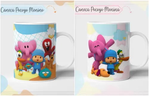 Estampa para Canecas Pocoyo Menino e Menina PDF PNG