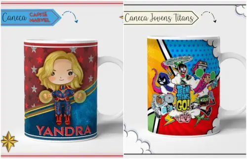Estampa para Canecas Jovens Titans e Capitã Marvel