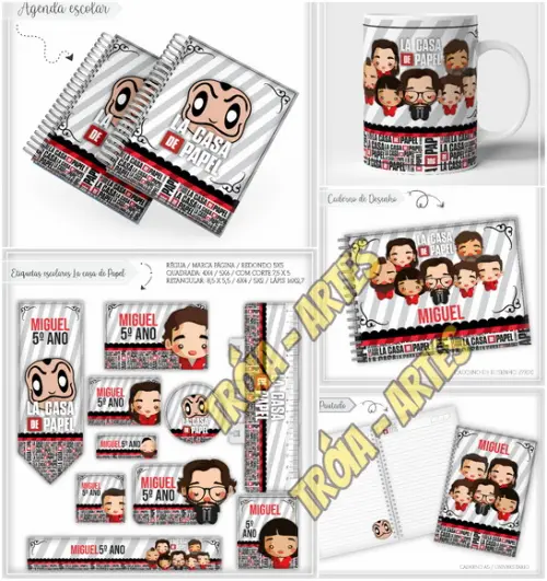 Arquivo Silhouette Kit Etiqueta Agenda Escolar casa de papel