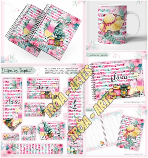 Arquivo Silhouette Kit Etiqueta e Agenda Escolar Tropical