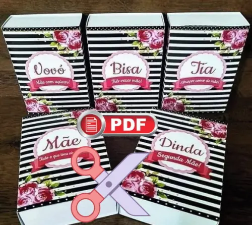 Arquivo PDF Kit Caixas Dia das Mães Avó Corte manual Tesoura