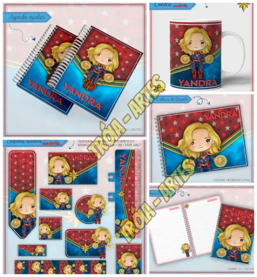Arquivo Silhouette Etiquetas Agenda Escolar Capitã Marvel