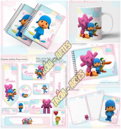 Arquivo Silhouette Etiquetas Agenda Escolar Pocoyo Meninas