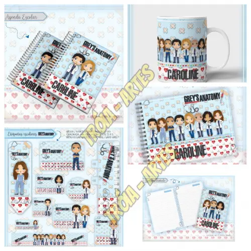Arquivo Silhouette Etiquetas e Agenda Escolar Greys Anatomy