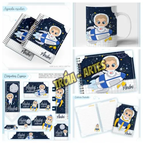 Arquivo Silhouette Etiquetas e Agenda Escolar Astronauta