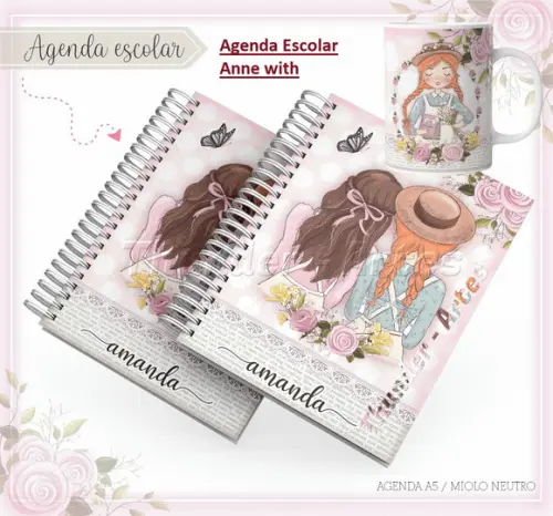 Arquivo Silhouette Etiqueta e Agenda Escolar Anne With