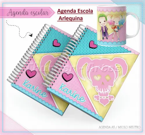 Arquivo Silhouette Etiquetas e Agenda Escolar Arlequina