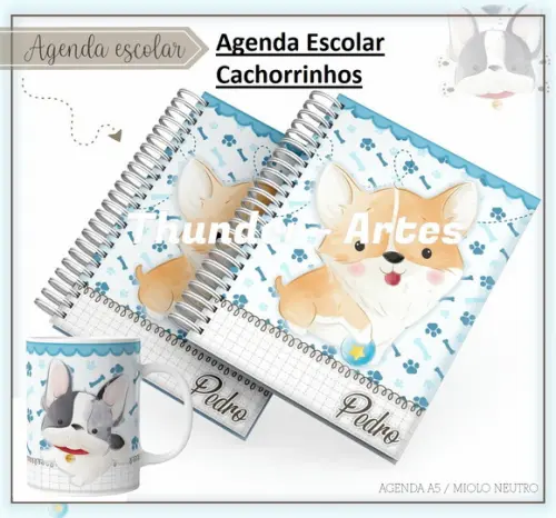 Arquivo Silhouette Etiquetas e Agenda Escolar Cachorrinhos