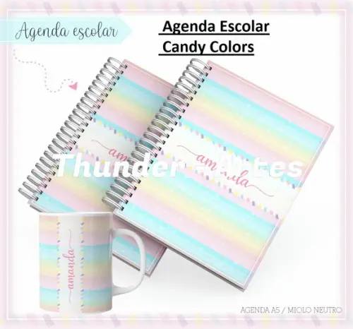 Arquivo Silhouette Etiquetaa e Agenda Escolar Candy Colors