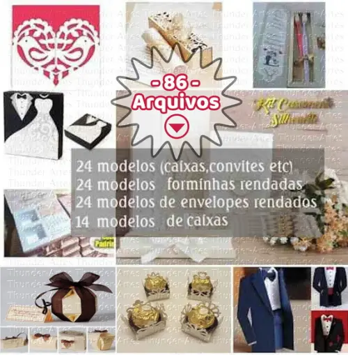 Kit Casamento Caixas Convites Forminhas Arquivo Silhouette