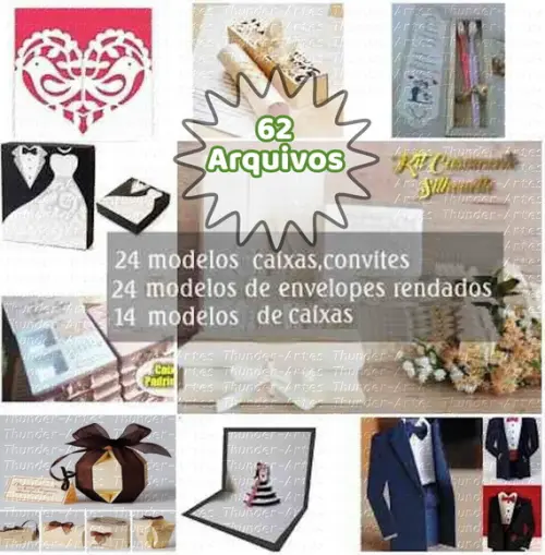 Kit 62 Arquivos Casamento Caixas Convites / Silhouette