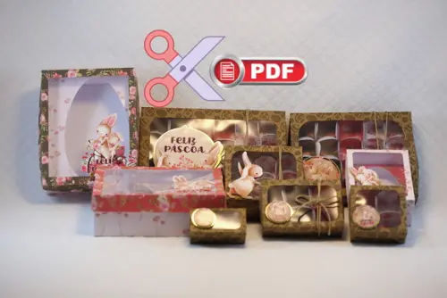 Arquivo (pdf) Kit Caixas Páscoa Luxo Corte Tesoura