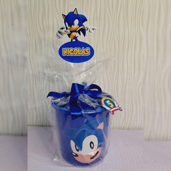 Centro de Mesa Balde de Pipoca com Pega Balão - Sonic