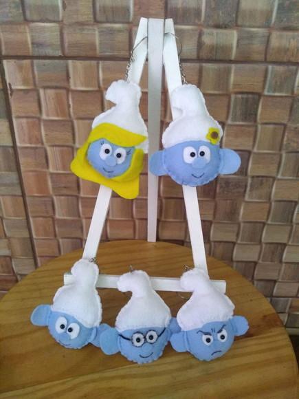 Chaveiro Smurfs em Feltro