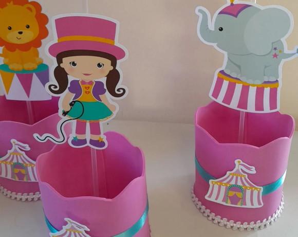 Circo Rosa Cesco com Pega Balão Centro de Mesa