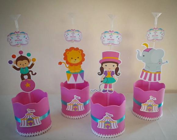 Circo Rosa Cesco com Pega Balão Centro de Mesa