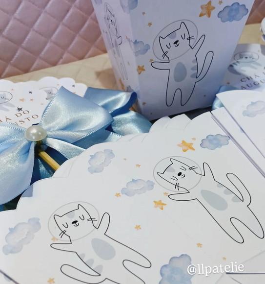Kit 10 Cachepo Centro de Mesa - Gato Astronauta Aquarela
