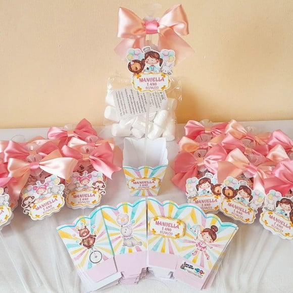 Kit 10 Cachepô Centro de Mesa Circo Rosa Luxo com Pega Balão