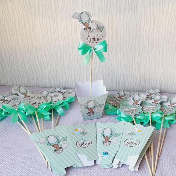Kit 10 Cachepô Centro de Mesa Luxo - Chá de Bebê Balão Urso