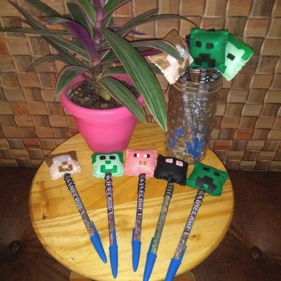 Kit 16 - Ponteiras Minecraft em Feltro + Lápis