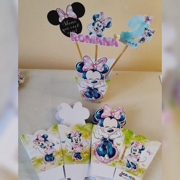 Kit 20 Cachepô Centro de Mesa Luxo - Minnie Jardim Encantado