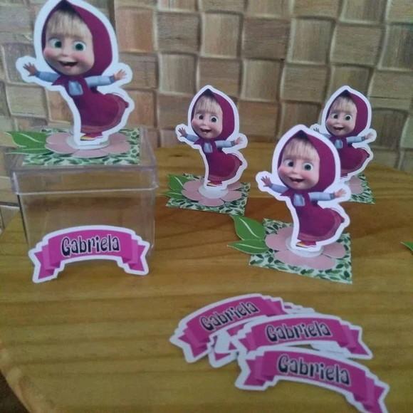 Kit 30 Apliques Caixa Acrílica Marsha e o Urso - Apliques 3d