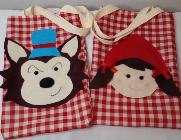 Kit 30 Sacolas Tecido - Chapeuzinho Vermelho / Lobo